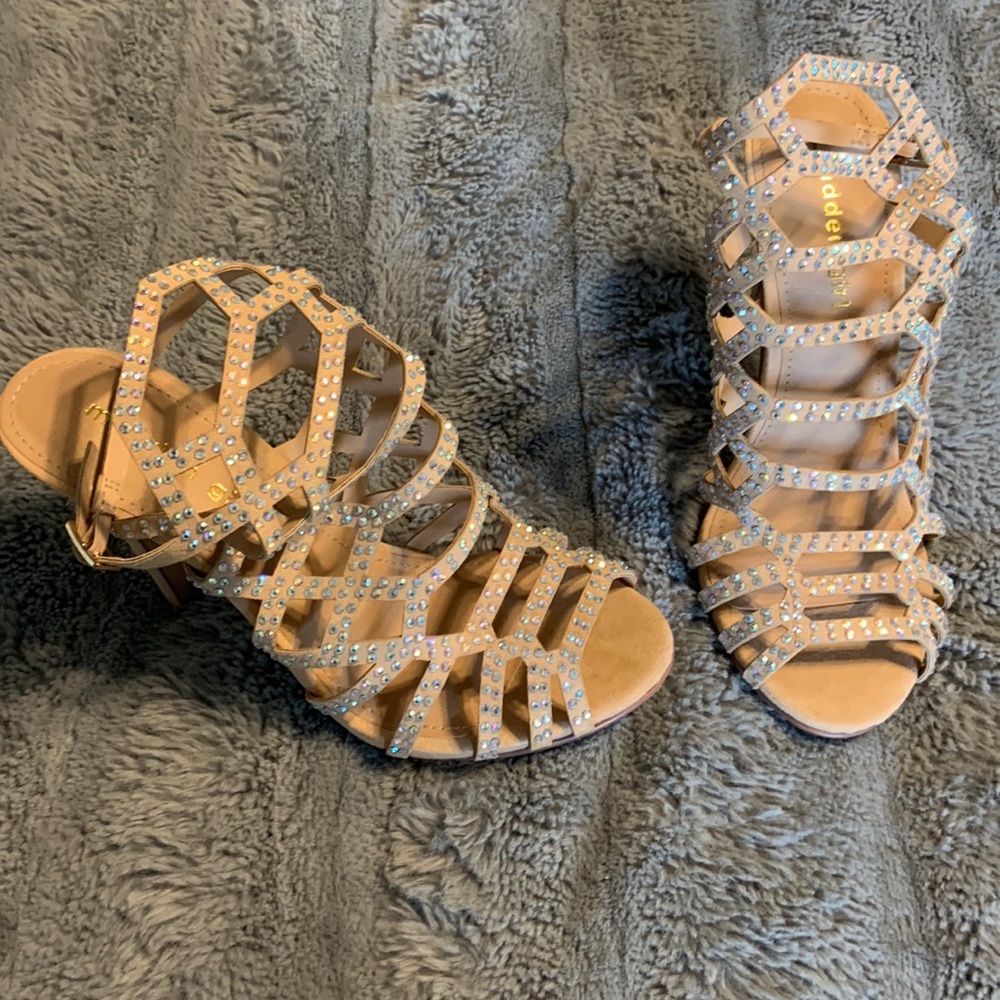 Nude jewel heels